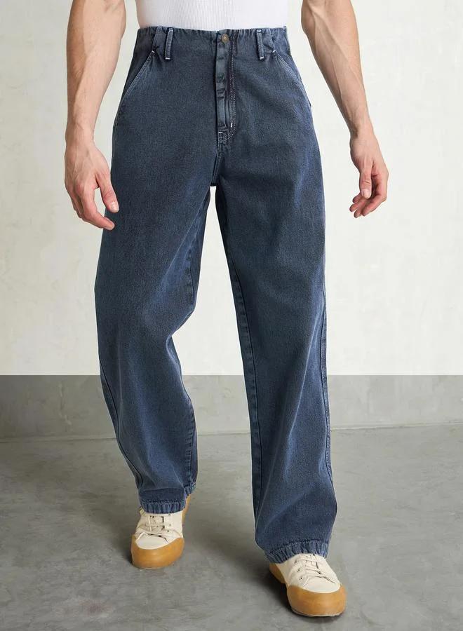ساسافراس Sassafras Men Blue Mid Rise Contrast Thread Detail Wide Leg Jeans