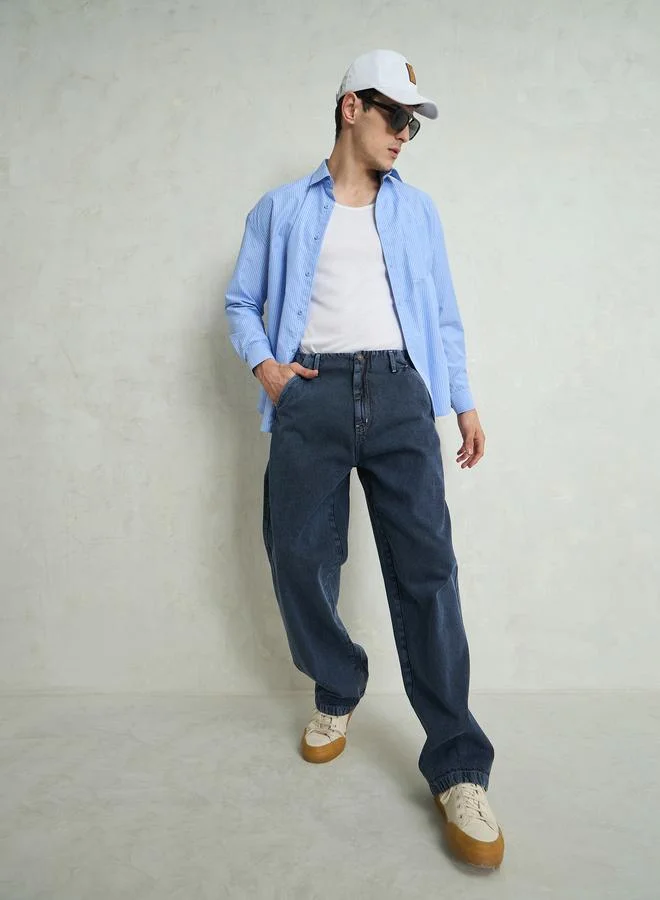 ساسافراس Sassafras Men Blue Mid Rise Contrast Thread Detail Wide Leg Jeans