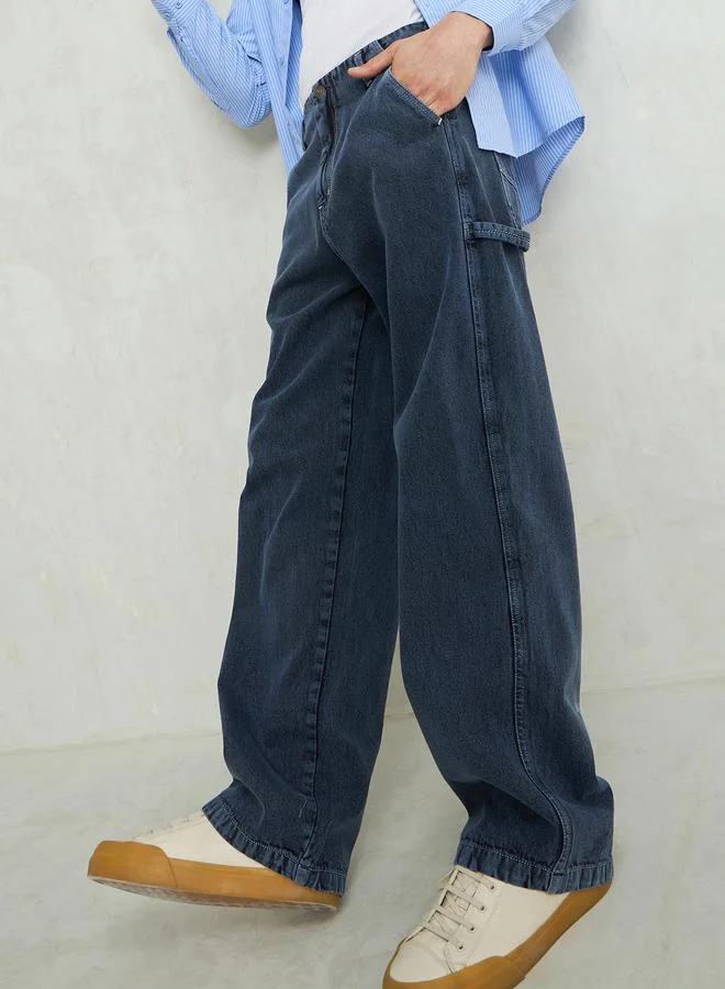 SASSAFRAS Men Blue Mid Rise Contrast Thread Detail Wide Leg Jeans