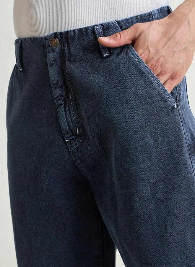 SASSAFRAS Men Blue Mid Rise Contrast Thread Detail Wide Leg Jeans