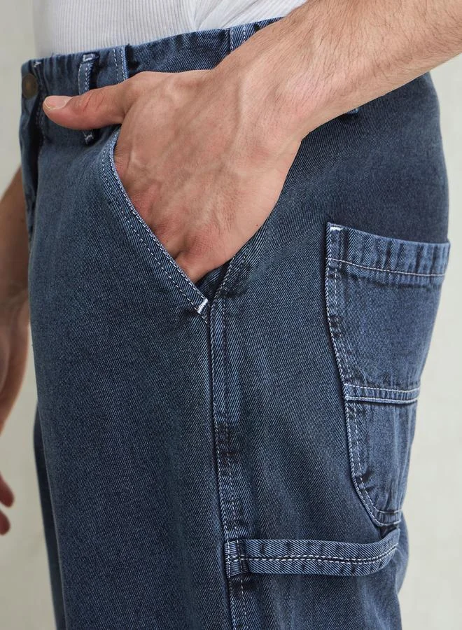 SASSAFRAS Men Blue Mid Rise Contrast Thread Detail Wide Leg Jeans