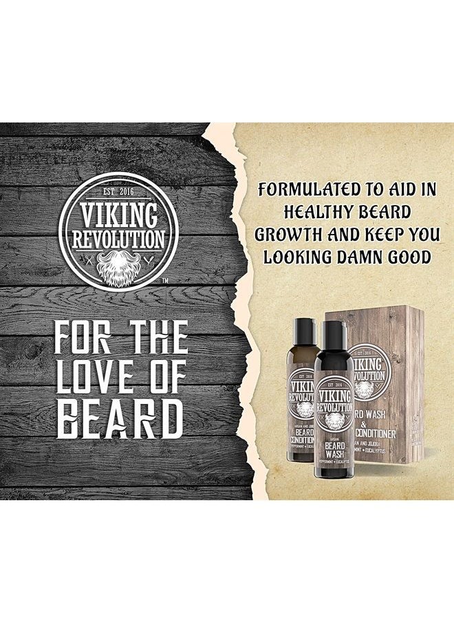 Viking Revolution Beard Wash & Beard Conditioner Set w/Argan & Jojoba Oils – Softens, Smooths & Strengthens Beard Growth - Natural Peppermint and Eucalyptus Scent - Beard Shampoo w/Beard Oil (10 oz) 