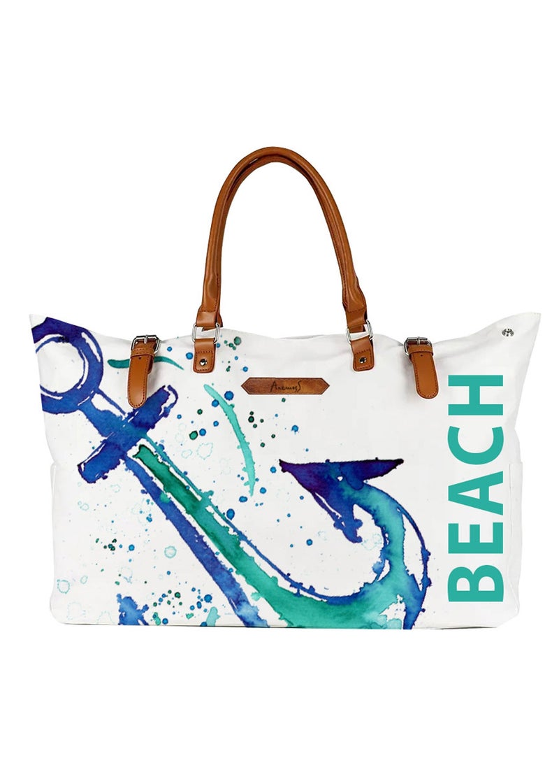 Anemoss Women's Beach Tote Bag, Waterproof Sandproof Hand Bags, Lightweight Fashionable Shoulder Bag, Large Capacity, Anchor Design Bag for Picnic Shopping, Gifts for Women and Girls - Image 1