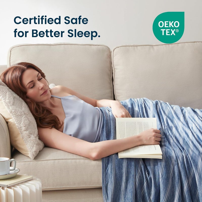 SLEEP ZONE بطانية تبريد من نانوتكس من سلسلة للأشخاص الذين يعانون من الحرارة أثناء النوم، بطانية ذات وجهين للاستخدام على الأريكة والسرير، تساعد على الحفاظ على البرودة أثناء التعرق الليلي (لون أزرق، مقاس 90''x90'') - Image 5