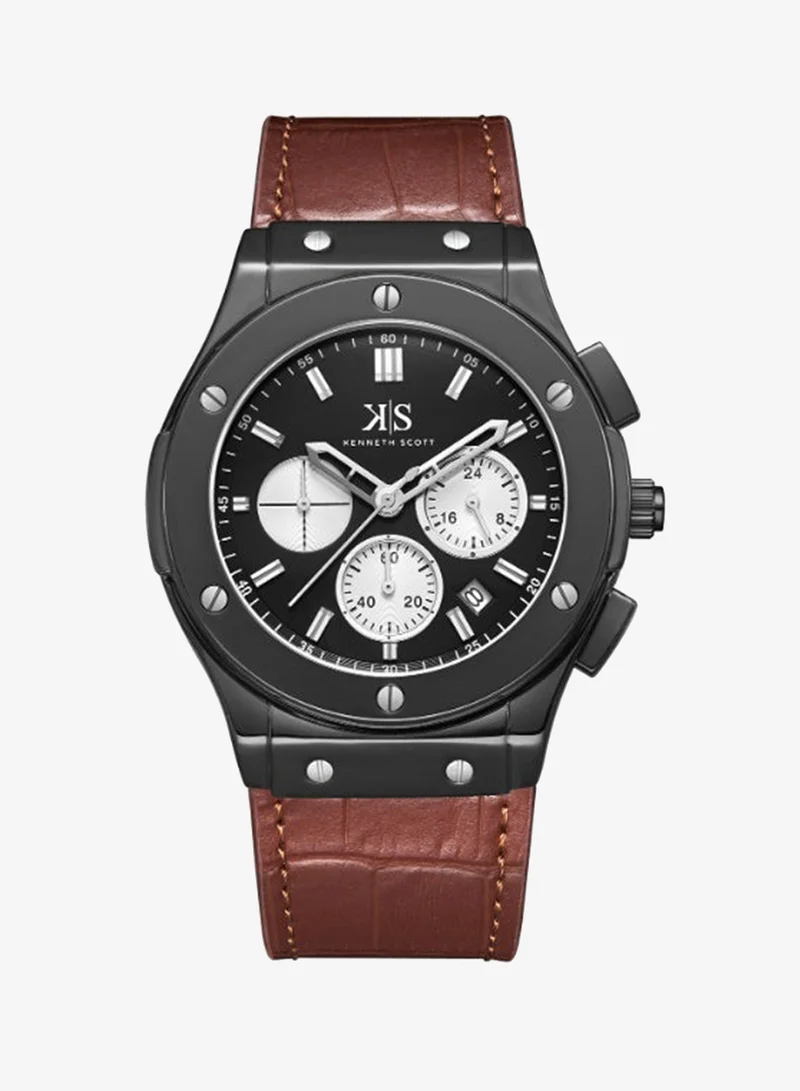 KENNETH SCOTT Men's Leather Multi Function Watch K24115-BLDB - 44 mm