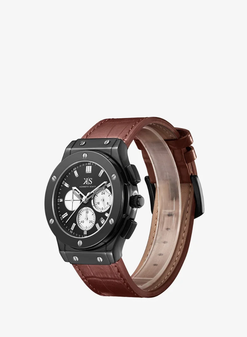 KENNETH SCOTT Men's Leather Multi Function Watch K24115-BLDB - 44 mm