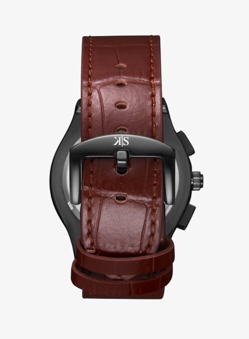 KENNETH SCOTT Men's Leather Multi Function Watch K24115-BLDB - 44 mm - Image 3