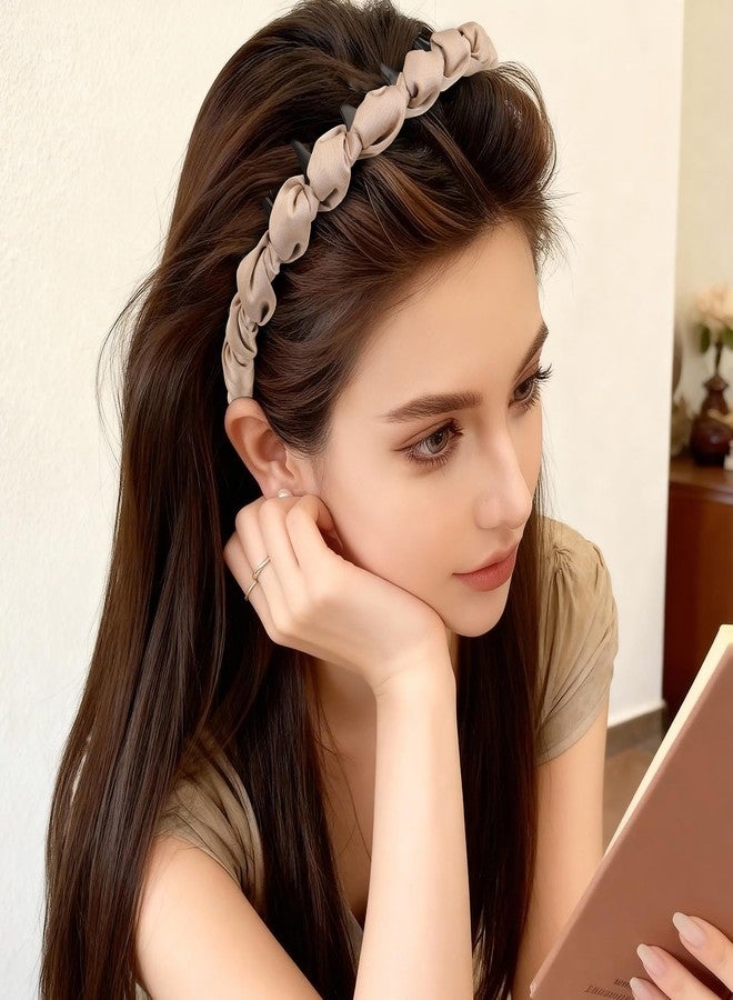 Auseibeely 4 Pcs Zig Zag Headbands for Women Girls - Non Slip Satin Braided Comb Headband with Teeth - Plastic Retro High Skull Headband Fashion Accessories for High Cranium - Ideal Gifts for Women - Image 4