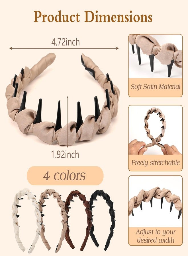 Auseibeely 4 Pcs Zig Zag Headbands for Women Girls - Non Slip Satin Braided Comb Headband with Teeth - Plastic Retro High Skull Headband Fashion Accessories for High Cranium - Ideal Gifts for Women - Image 2