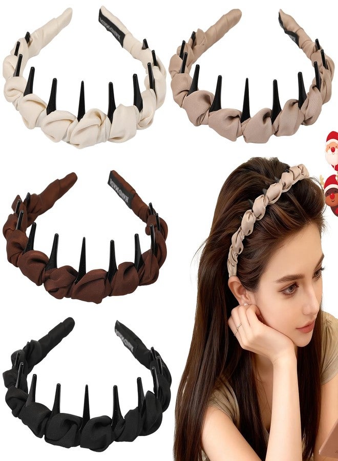 Auseibeely 4 Pcs Zig Zag Headbands for Women Girls - Non Slip Satin Braided Comb Headband with Teeth - Plastic Retro High Skull Headband Fashion Accessories for High Cranium - Ideal Gifts for Women - Image 1