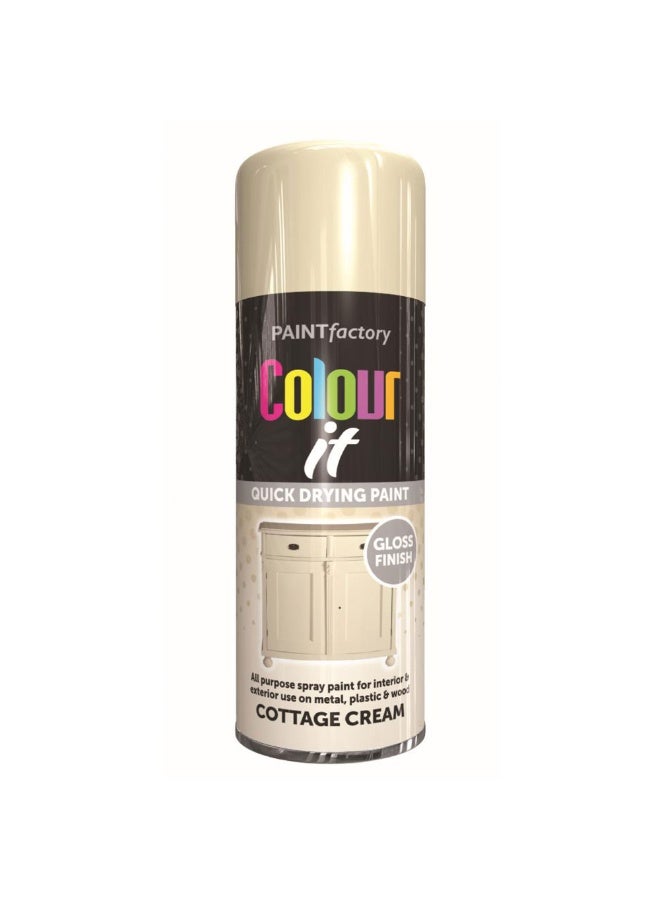 مصنع الطلاء دهان بخاخ لامع من باينت فاكتوري كوتيج كريم ٤٠٠مل - يجف بسرعة عالي الأداء، مناسب للاستخدام الداخلي والخارجي، للاستعمال على المعدن والبلاستيك والخشب. - Image 1
