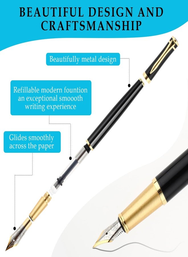 Andibro Luxury Metal Fountain Pen Set, 0.5 mm Fine Nib Fountain Pen with 6 Pcs 2.6mm Black Ink Cartridges Smooth Writing Pen Gift for Men Women Business Office Journaling - Image 3