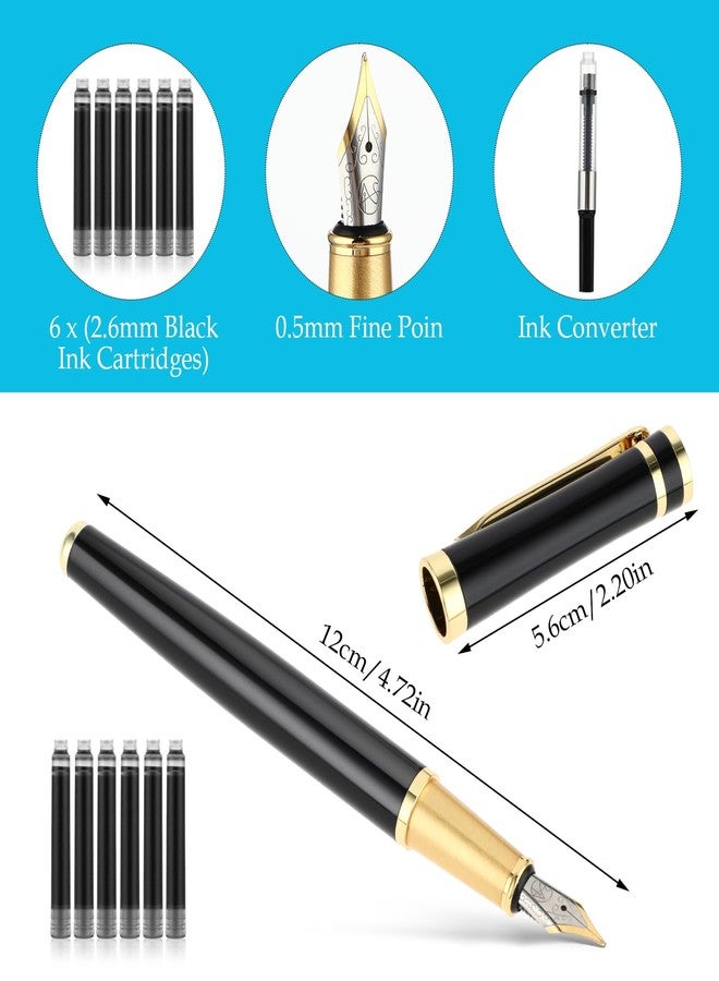 Andibro Luxury Metal Fountain Pen Set, 0.5 mm Fine Nib Fountain Pen with 6 Pcs 2.6mm Black Ink Cartridges Smooth Writing Pen Gift for Men Women Business Office Journaling - Image 5