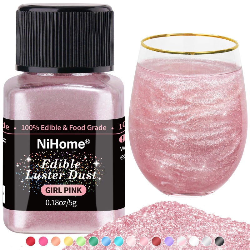 NiHome Edible FoodGrade Glimmer Powder Glitter Luster Dust Metallic Food Decorating Sprinkle Glimmery Dust for Drink Wine Beverage Cake Candy Dessert Bakery Restaurant Vegan 018oz5g Girl Pink - Image 3