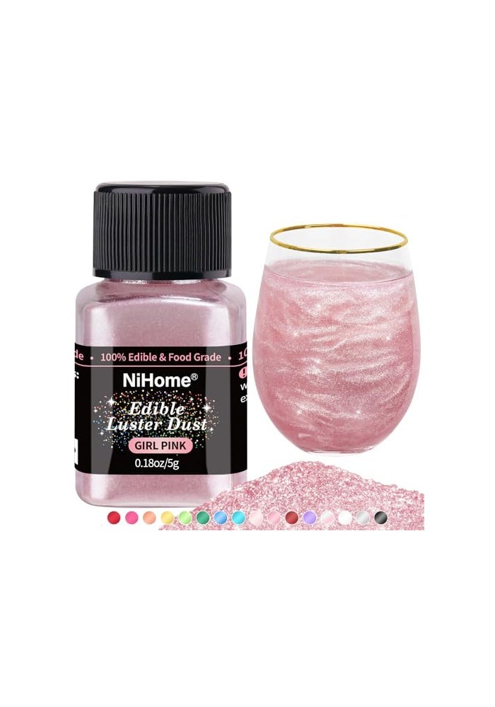 NiHome Edible FoodGrade Glimmer Powder Glitter Luster Dust Metallic Food Decorating Sprinkle Glimmery Dust for Drink Wine Beverage Cake Candy Dessert Bakery Restaurant Vegan 018oz5g Girl Pink - Image 1
