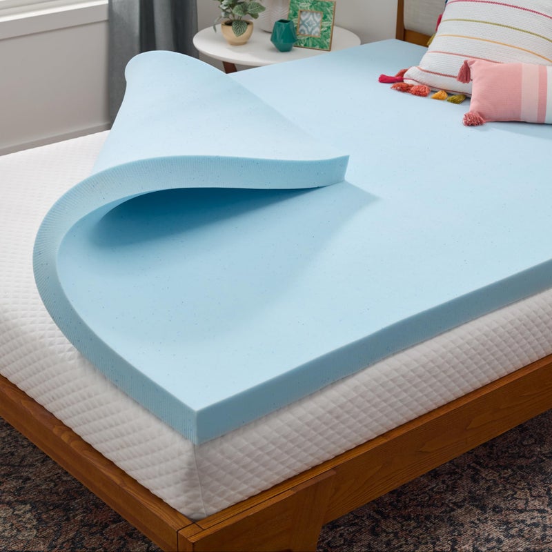 LINENSPA LINENSPA Memory Foam Mattress Topper  3 Inch Gel Infused Memory Foam  Plush Feel  Cooling and Pressure Relieving  CertiPUR Certified  Dorm Room Essentials  Short Queen Size 