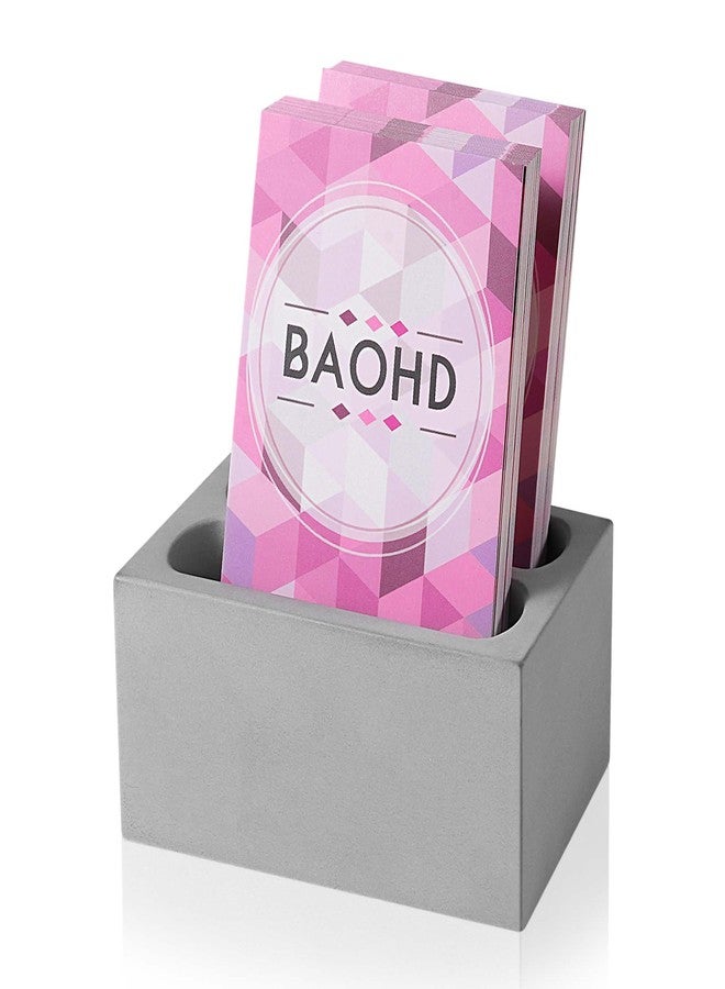 BAOHD Vertical Concrete Business Card Holder for Desk - 2 Slots Business Card Display Stand - Cement Desktop Name Card Organizer for Women or Men - Gray - Image 1