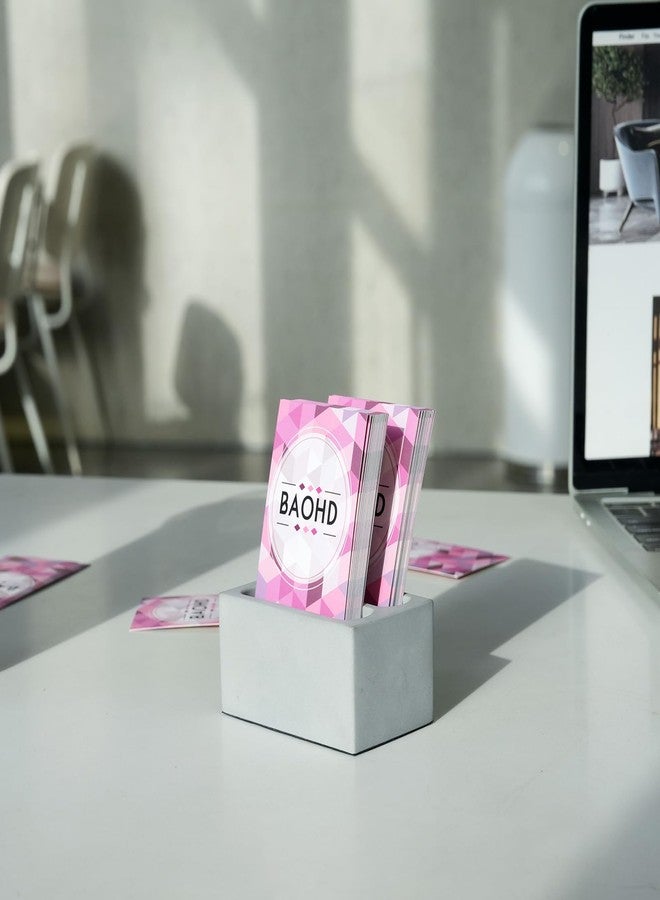 BAOHD Vertical Concrete Business Card Holder for Desk - 2 Slots Business Card Display Stand - Cement Desktop Name Card Organizer for Women or Men - Gray - Image 4
