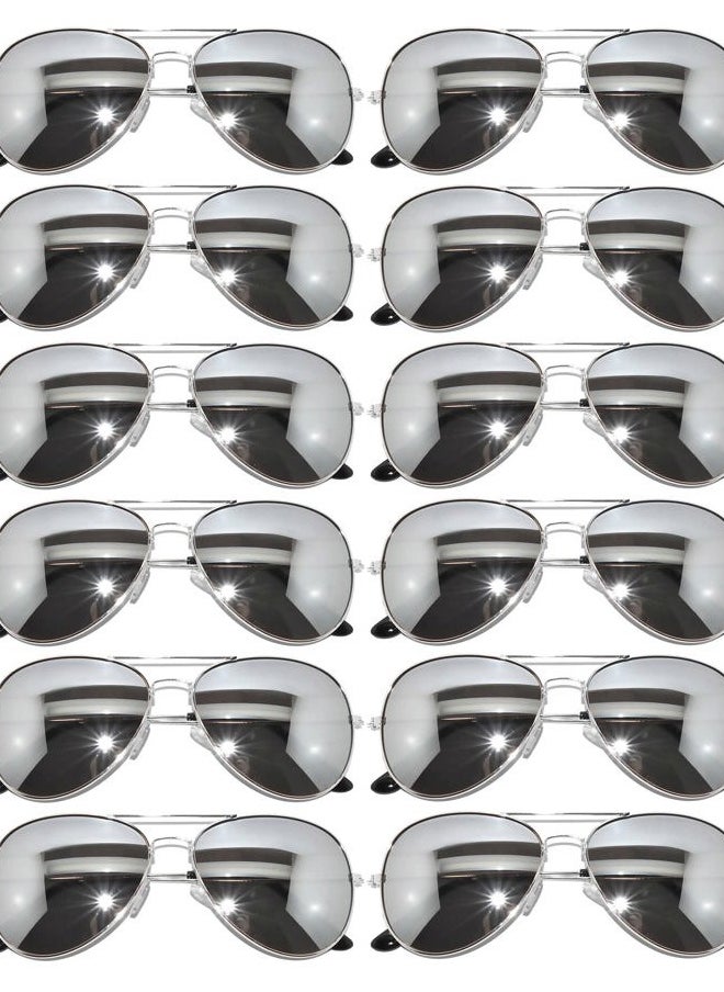 OWL - 12 Pack Bulk Aviator Sunglasses Metal Gold, Silver, Black Frame for Men Women Party Glasses - Image 1