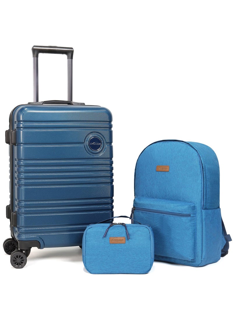 Aklsvion Aklsvion Hard Case Travel Bag Cabin Luggage Trolley ABS Lightweight Suitcase with 4 Spinner Wheels Single Hardside Trolley Luggage With TSA Lock 20 Inches Navy Blue - Image 1