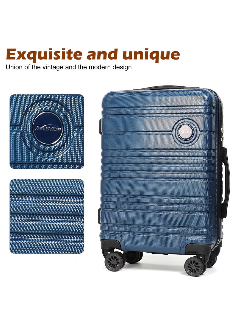 Aklsvion Aklsvion Hard Case Travel Bag Cabin Luggage Trolley ABS Lightweight Suitcase with 4 Spinner Wheels Single Hardside Trolley Luggage With TSA Lock 20 Inches Navy Blue - Image 2