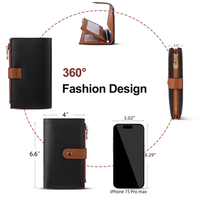 yiijay Wallet Women RFID Blocking Multi Cards Wallet Credit Card Holder for Women Large Capacity Lady Leather Trifold Travel Wallet with Pen Holder - Image 4