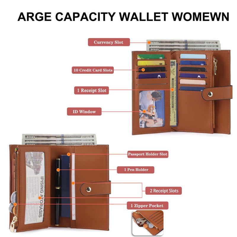 yiijay Wallet Women RFID Blocking Multi Cards Wallet Credit Card Holder for Women Large Capacity Lady Leather Trifold Travel Wallet with Pen Holder - Image 2