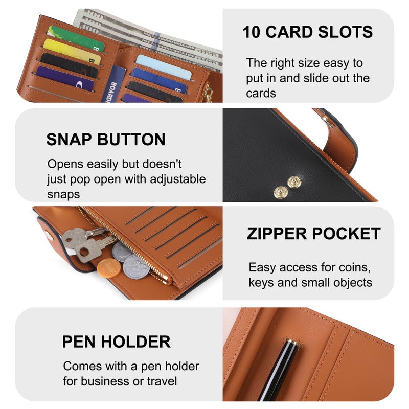 yiijay Wallet Women RFID Blocking Multi Cards Wallet Credit Card Holder for Women Large Capacity Lady Leather Trifold Travel Wallet with Pen Holder - Image 3