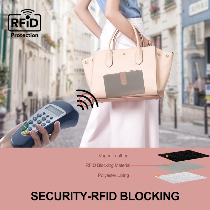 yiijay Wallet Women RFID Blocking Multi Cards Wallet Credit Card Holder for Women Large Capacity Lady Leather Trifold Travel Wallet with Pen Holder - Image 5