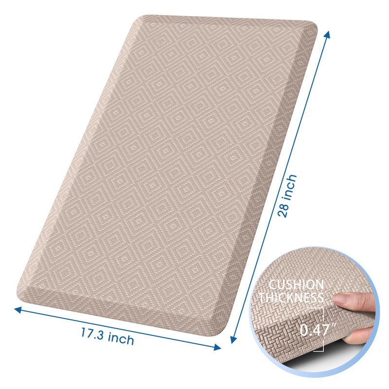 Mattitude Kitchen Mat Cushioned Anti-Fatigue Floor Mat Water Resistant Non-Slip Mats and Rugs Standing and Comfort Desk Mats for House Sink Office Laundry (Beige, 17.3"x28") - Image 2