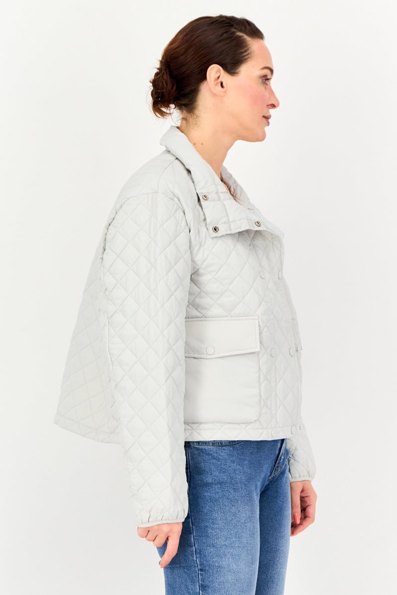 Andrew Marc Women Quilted Puffer Jacket, Light Grey - Image 2