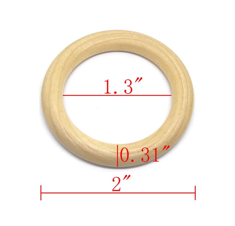 Penta Angel 20Pcs Natural Wood Rings 2Inch (50mm) - Image 2