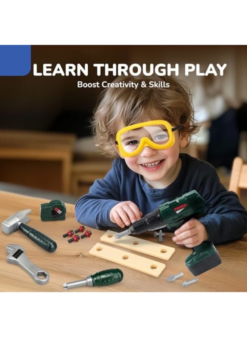 SYOSI Kids Toddler Tool Set for Boys, Electric Toy Drill, Toy Hammer, and Construction Tools for Ages 3-5, Interactive Learning Toy for Pretend Play and Skill Development - Image 2