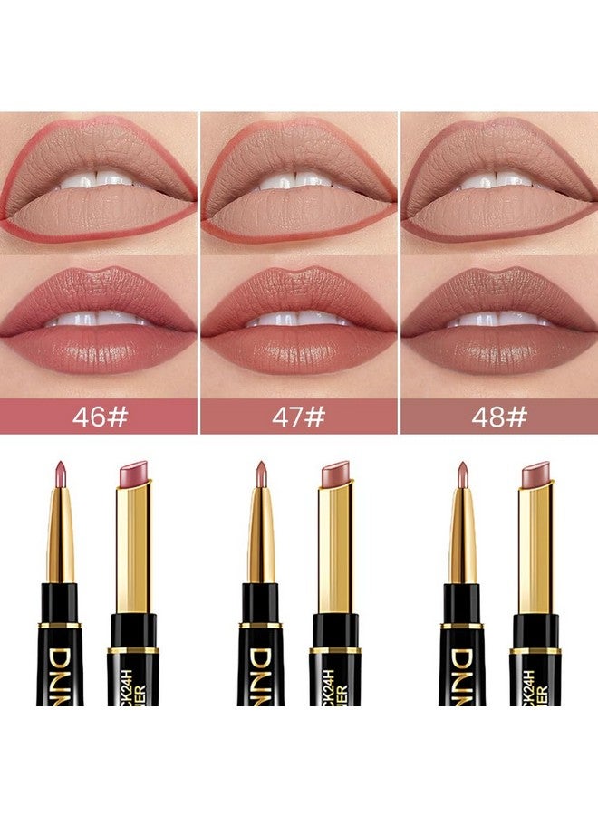 3Pcs Nude Pink Brown Velvet Matte Lip Liner And Lipstick Combo Set Kit For Women, Dnm Magic 24 Hours Lipstick And Lip Liner Makeup Set Stain Long Lasting Waterproof Labial