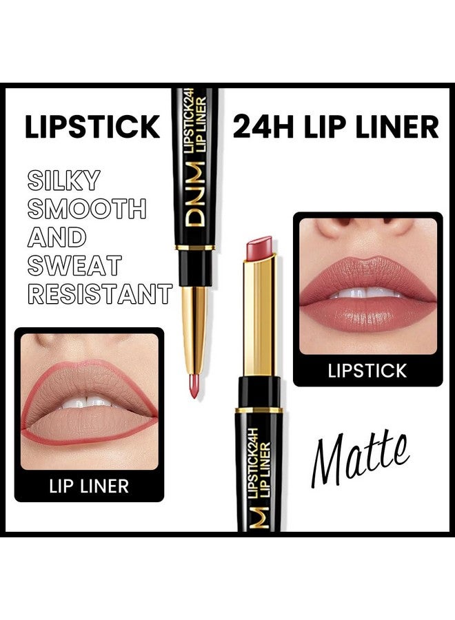 3Pcs Nude Pink Brown Velvet Matte Lip Liner And Lipstick Combo Set Kit For Women, Dnm Magic 24 Hours Lipstick And Lip Liner Makeup Set Stain Long Lasting Waterproof Labial