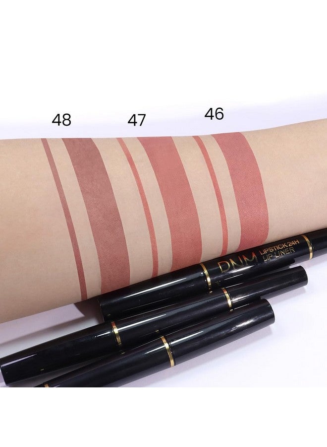 3Pcs Nude Pink Brown Velvet Matte Lip Liner And Lipstick Combo Set Kit For Women, Dnm Magic 24 Hours Lipstick And Lip Liner Makeup Set Stain Long Lasting Waterproof Labial
