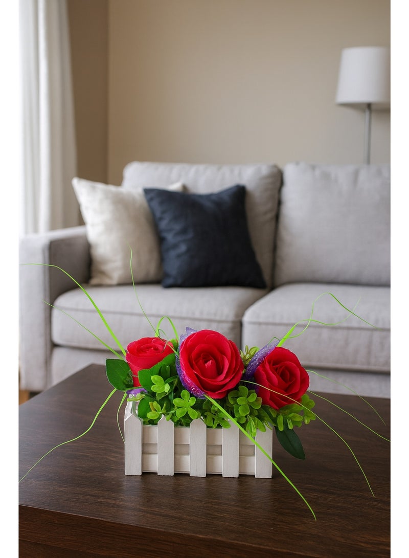 توشيونيكس زهور اصطناعية صغيرة مع سياج خشبي أبيض تشبه الحياة كمحفز ضوئي مدخل مكتب مقهى ديكور منزلي مدخل داخلي مكتب مقهى تصوير حفل زفاف فن ديكور نباتات مزيفة وعاء - Image 2