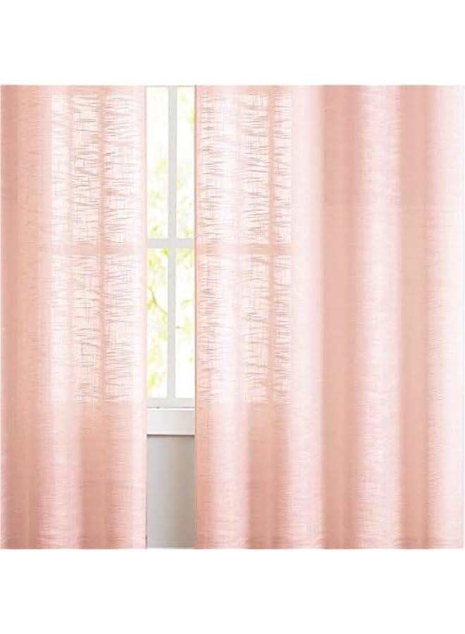Linen Semi Sheer Curtains for Bedroom, Blush Pink Curtains 96 Inches Long for Living Room, Country Farmhouse Sheer Drapes, Light Filtering Window Curtains, Grommet Top 2 Panels  - Image 4