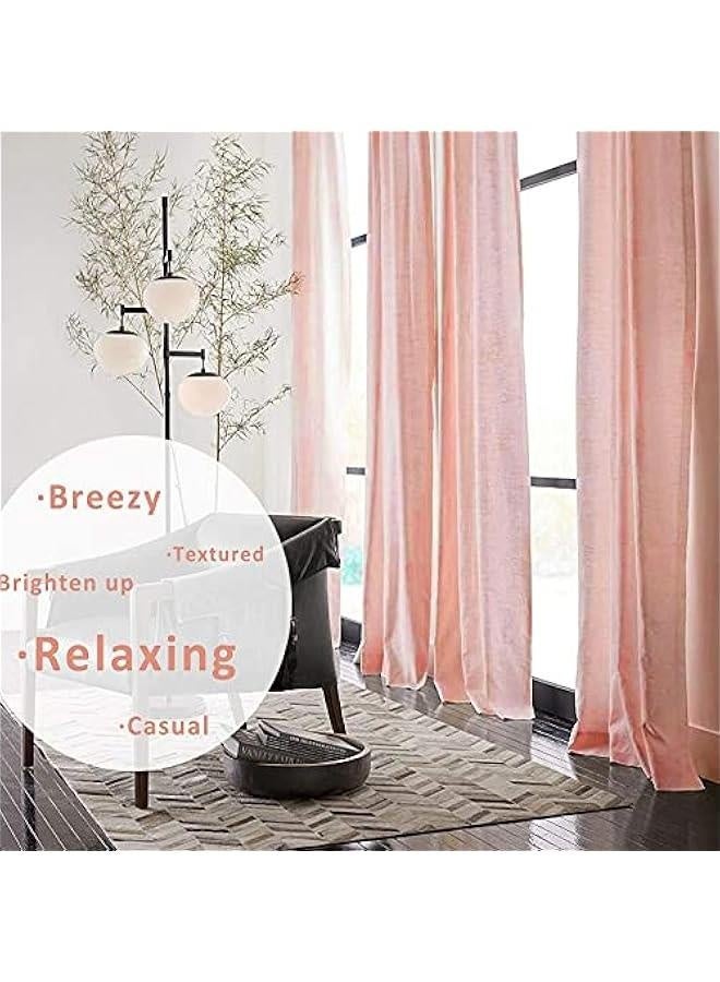 Linen Semi Sheer Curtains for Bedroom, Blush Pink Curtains 96 Inches Long for Living Room, Country Farmhouse Sheer Drapes, Light Filtering Window Curtains, Grommet Top 2 Panels  - Image 3