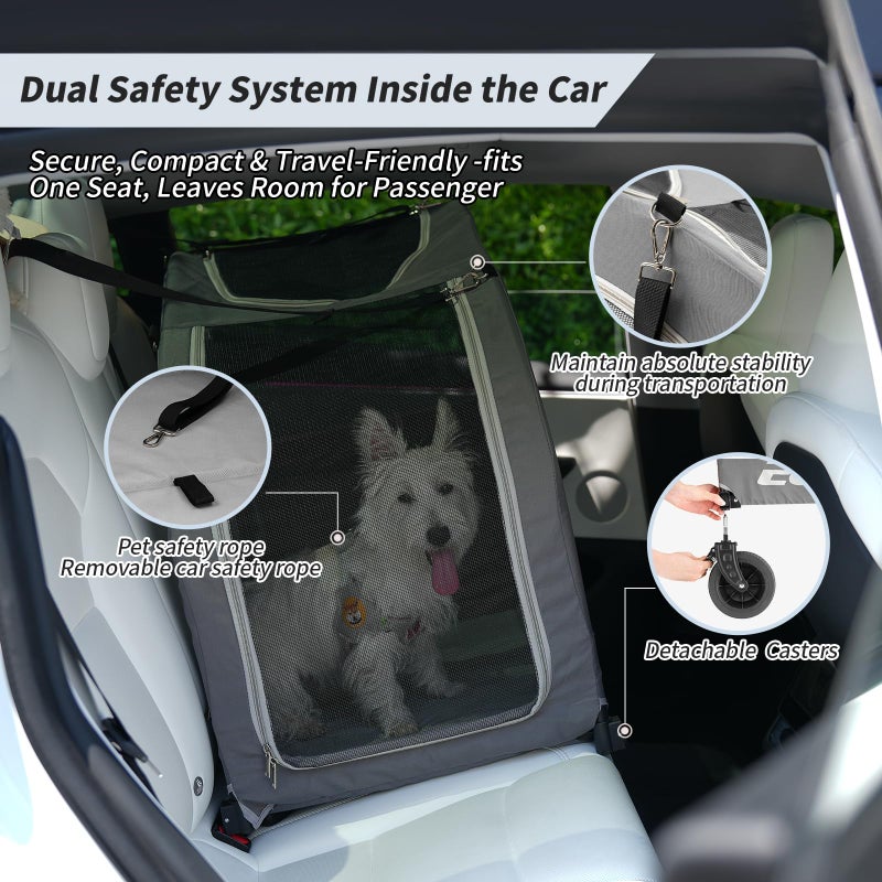 EchoSmile 4 Wheels Pet Stroller, Foldable Dog & Cat Stroller for All-Season, Lightweight Carrier with Storage Basket, Adjustable Handle, Removable Pad, Breathable Mesh, Up to 135 lbs, Grey - Image 4