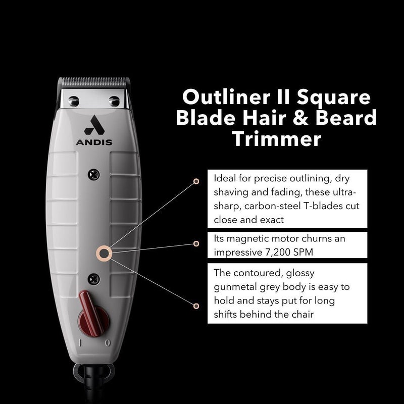Andis 04685 Professional Outliner ll Square Blade Beard Trimmer - Blade Zero Gapper, Carbon Steel Blade - Grey - Image 3