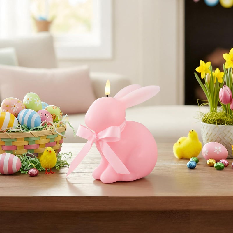 Baquler Easter Bunny Flameless Candle, Easter Real Wax Carved LED, Scented Bunny Shape Flameless Candle Set for Home Living Room Bedroom Party Decoration Centerpiece Table Home Decor (Pink) - Image 4