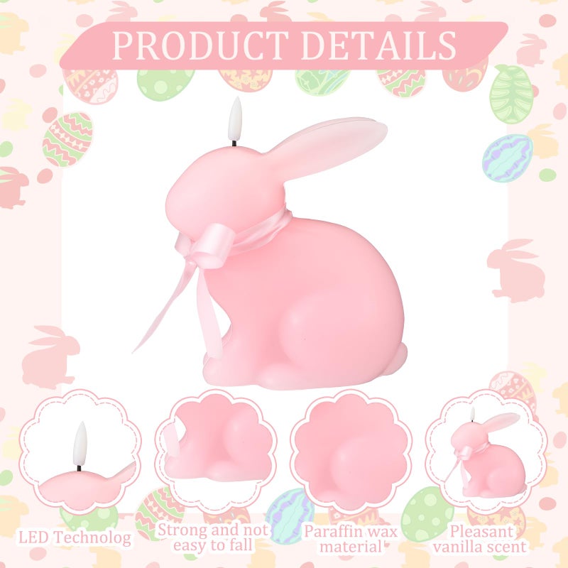 Baquler Easter Bunny Flameless Candle, Easter Real Wax Carved LED, Scented Bunny Shape Flameless Candle Set for Home Living Room Bedroom Party Decoration Centerpiece Table Home Decor (Pink) - Image 3