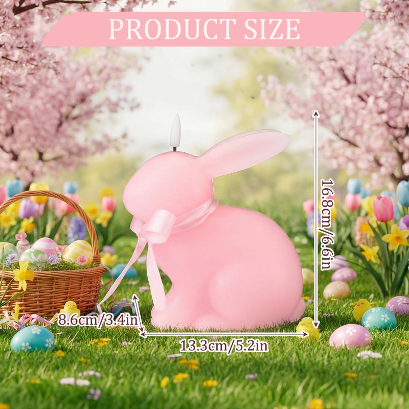 Baquler Easter Bunny Flameless Candle, Easter Real Wax Carved LED, Scented Bunny Shape Flameless Candle Set for Home Living Room Bedroom Party Decoration Centerpiece Table Home Decor (Pink) - Image 2