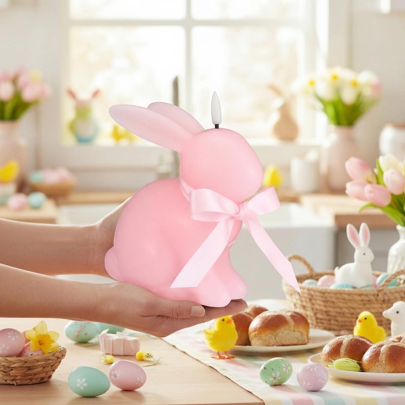 Baquler Easter Bunny Flameless Candle, Easter Real Wax Carved LED, Scented Bunny Shape Flameless Candle Set for Home Living Room Bedroom Party Decoration Centerpiece Table Home Decor (Pink) - Image 5