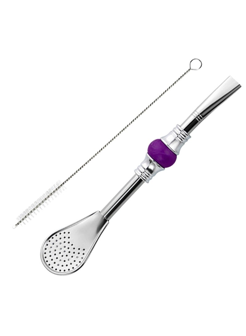 Yerba Mate Bombilla Straw with Filter Spoon & Cleaning Brush, Stainless Steel, Colorful Bead - Image 1