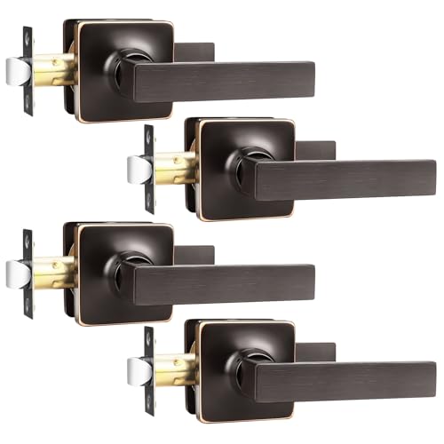 GOBEKOR 4 Pack Passage Door Handles - Oil Rubbed Bronze Interior Door Handles Hall Closet Door Levers - Keyless Square Bronze Passage Levers - Image 1