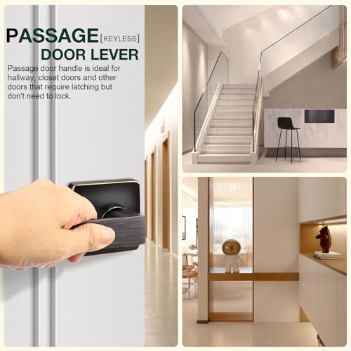 GOBEKOR 4 Pack Passage Door Handles - Oil Rubbed Bronze Interior Door Handles Hall Closet Door Levers - Keyless Square Bronze Passage Levers - Image 3