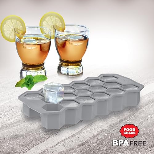 Joyo Honey Comb Ice Cube Trays Silicone Ice Cube Molds, Easy-Release and Flexible Ice Trays BPA Free, Stackable and Safe Ice Cube Honeycomb Small Cubes Fridge Bar Soft Tray (with Lid) - Grey - Image 2