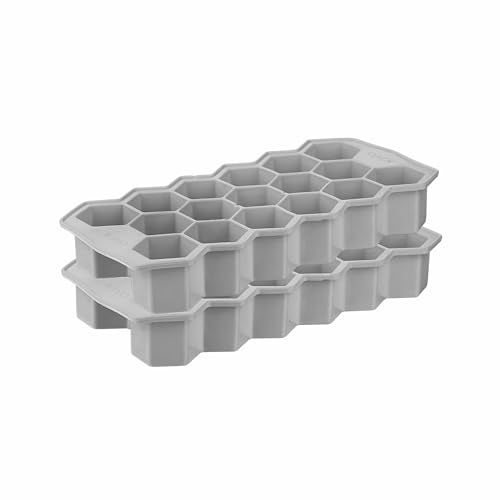 Joyo Honey Comb Ice Cube Trays Silicone Ice Cube Molds, Easy-Release and Flexible Ice Trays BPA Free, Stackable and Safe Ice Cube Honeycomb Small Cubes Fridge Bar Soft Tray (with Lid) - Grey - Image 1